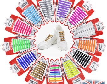Silicone Shoe Laces Elastic Easy No Tie Shoelaces Rubber Trainers Adults & Kids
