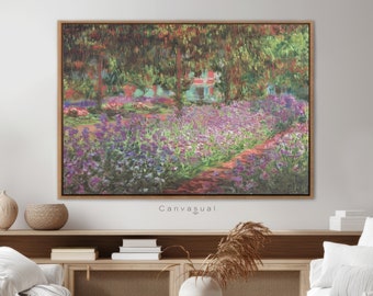 The Artist's Garden at Giverny Claude Monet Large Framed Printed Canvas Art,  Famous Artist Classic Oil Painting Art Prints Impressionism