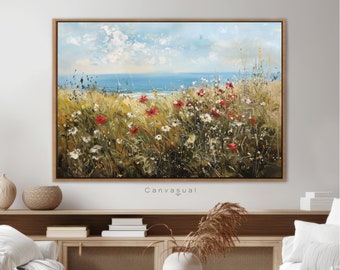 Landscape Flower Canvas Painting, Large Gallery Living Room Wall Art, Nature Print Above Bedroom Minimalist Canvas Living Room Art