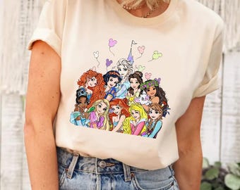 Camiseta de princesas de Disney, camiseta de personajes de princesas de Disney, camiseta de princesas de Disney, camiseta de Disney, camiseta de princesas, camiseta de castillo de acuarela