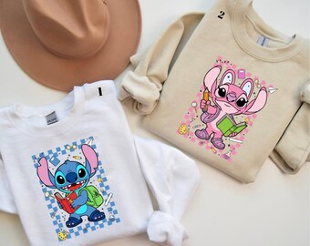 Camiseta de regreso a clases de Stitch y Ángel, camiseta de Stitch y Ángel, camiseta de Stitch Disney, camiseta de Stitch vintage, camiseta de Stitch para la escuela