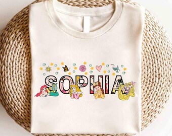 ディズニープリンセスキャラクターカスタムシャツ、ディズニープリンセスシャツ、プリンセスキャッスルシャツ、プリンセスカスタムシャツ、ディズニーシャツ