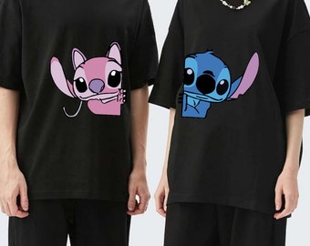 Camisa de pareja de Stitch y Angel, sudadera con capucha de pareja de Stitch y Angel, camisa de Disney Stitch y Angel Bound, camisa de pareja de Disney, camiseta de pareja