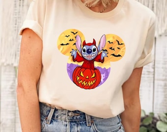 Disney Stich Halloween Shirt, Disney Halloween Shirt, Stitch und Engel Shirt, Stitch Halloween Shirt
