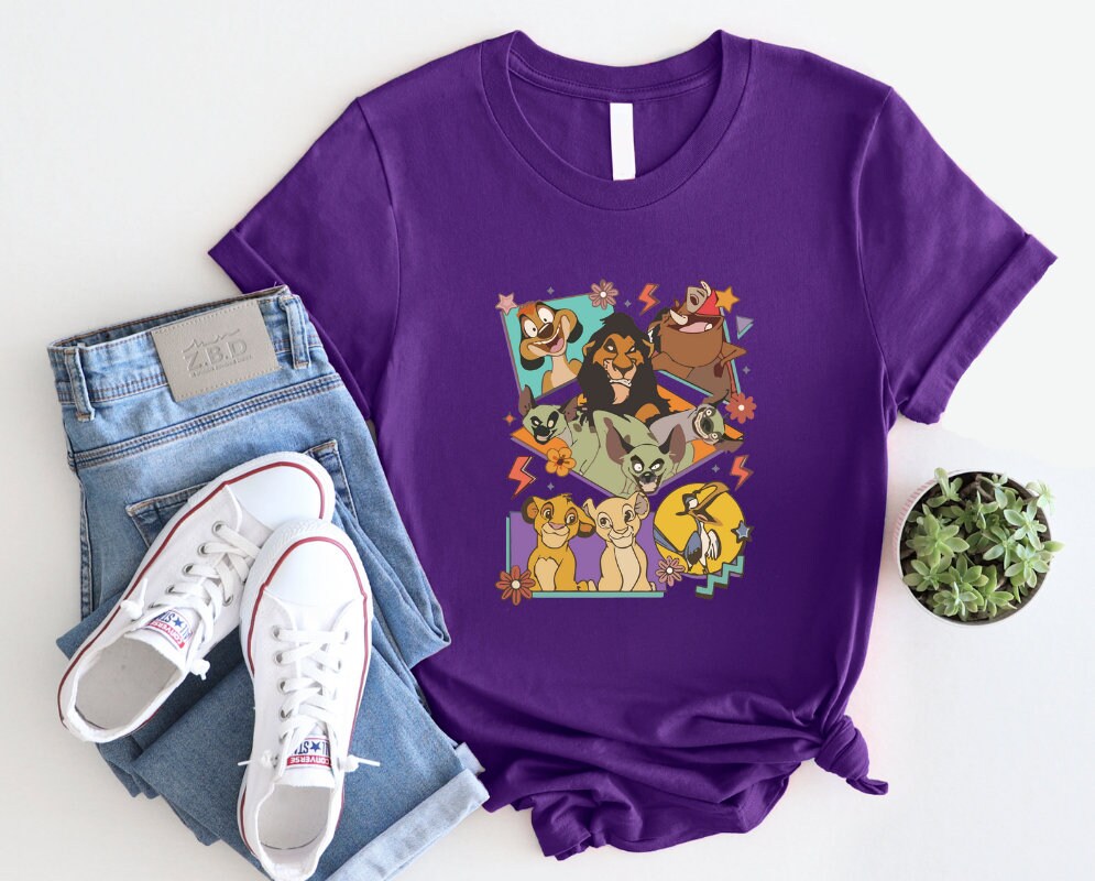 T-shirt Vintage Années 90 Le Roi Lion - Imprimé Simba All Over - Taille M - Coton - Enfant Unisex - Très Bon état