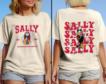 両面サリー・スケリントン シャツ、サリー・スケリントン シャツ、ジャックとサリー シャツ、ディズニー ナイトメア シャツ、ジャック・スケリントン シャツ