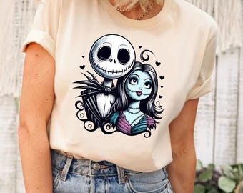 ジャック・スケリントンとサリー・スケリントン シャツ、サリー・スケリントン シャツ、ジャックとサリー シャツ、ディズニー ナイトメア シャツ、ジャック・スケリントン シャツ