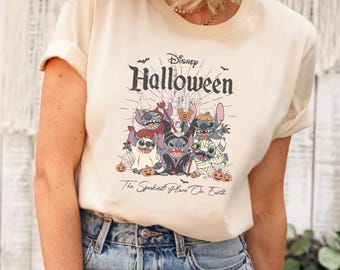 Disney Stich Halloween Shirt, Disney Halloween Shirt, Stitch und Engel Shirt, Stitch Halloween Shirt