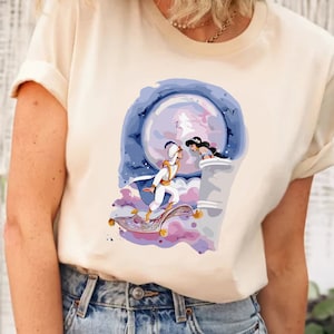 Disney Aladdin Cute Jasmine & Aladdin Flying Carpet Shirt, Disney Aladdin Shirt, Cute Jasmine and Aladdin Flying Carpet Floral T-shirt