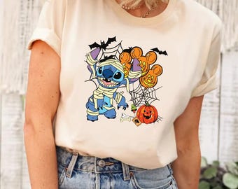 Disney Stich Halloween Shirt, Disney Halloween Shirt, Stitch und Engel Shirt, Stitch Halloween Shirt