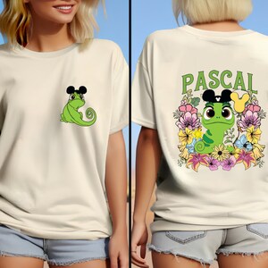Two-Sided Disney Tangled Pascal Floral Rapunzel Family Shirt, Cute Pascal Rapunzel Shirt, Disney Princess Rapunzel Tee, Tangled Rapunzel Tee