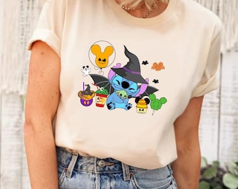 Disney Stich Halloween Shirt, Disney Halloween Shirt, Stitch und Engel Shirt, Stitch Halloween Shirt