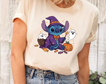 Disney Stich Halloween Shirt, Disney Halloween Shirt, Stitch und Engel Shirt, Stitch Halloween Shirt