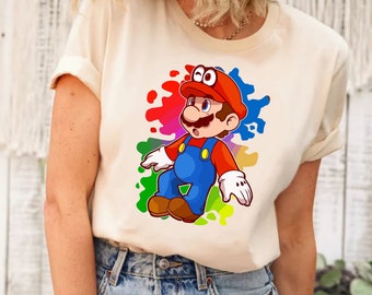 Super Mario akvarell tröja, Super Mario vänner tröja, Super Mario karaktär tröja, Super Mario speltröja, Mario födelsedagströja
