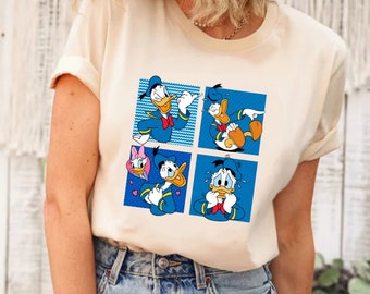 Camisa del pato Donald de Disney, camisa de viaje de pato, camisa retro del pato Donald, camiseta de Disney Donald Duck Moods, camisa de pareja, camisa de amor del pato Donald
