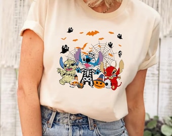 Disney Stich Halloween Shirt, Disney Halloween Shirt, Stitch und Engel Shirt, Stitch Halloween Shirt