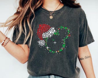 Camiseta navideña de Mickey Mouse, camiseta navideña de Disney, camiseta navideña de Mickey Santa Claus de Disney, camiseta de fiesta navideña, camiseta de viaje a Disneyland