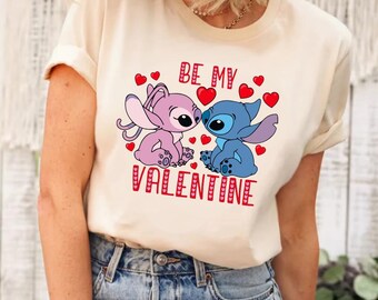 Camiseta Disney Stitch Angel Be My Valentine, camiseta Disney Valentine Day, camiseta Disney Stitch Angel Disney Couple, camiseta Disney Couple