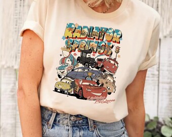 Camiseta de Cars de Radiator Springs, camiseta de Rayo McQueen y sus amigos, camiseta de personajes de Cars de Disney, camiseta de amigos de Cars, camiseta de Rayo McQueen