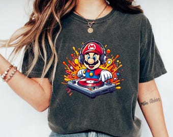 Super Mario DJ akvarellskjorta, Super Mario Friends-skjorta, Mario akvarellskjorta, Super Mario-skjorta, Mario Bros-skjorta, Mario-tröja