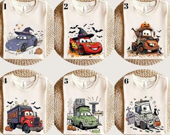Camiseta de Halloween de Rayo McQueen y sus amigos, camiseta de Halloween de Cars de Disney, camiseta de personajes de Cars, camiseta de Halloween, camiseta de Rayo McQueen