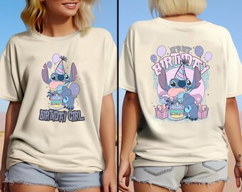Dwustronna koszulka urodzinowa dla dziewczynki, koszulka Disney Stitch, koszulka Lilo, koszulka Disney, koszulka urodzinowa Stitch, koszulka Stitch, koszulka Stitch i Angel