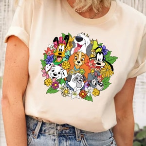 Disney Dogs Retro Flower Shirt, Disney Dogs Shirt, Dog Lover Shirt, Disney Dogs Shirt,Dog Tee,Magic Kingdom Disneyland Family Vacation Shirt