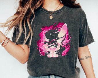 Camiseta con silueta de Stitch y ángel, camiseta de Stitch y ángel, camiseta de Stitch Disney, camiseta vintage de Stitch, camiseta de cumpleaños de Stitch