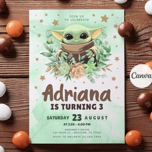 Baby yoda Birthday Invitation, Star wars invite, printable grogu invitation, Instant Download, editable Birthday Invite template image 4