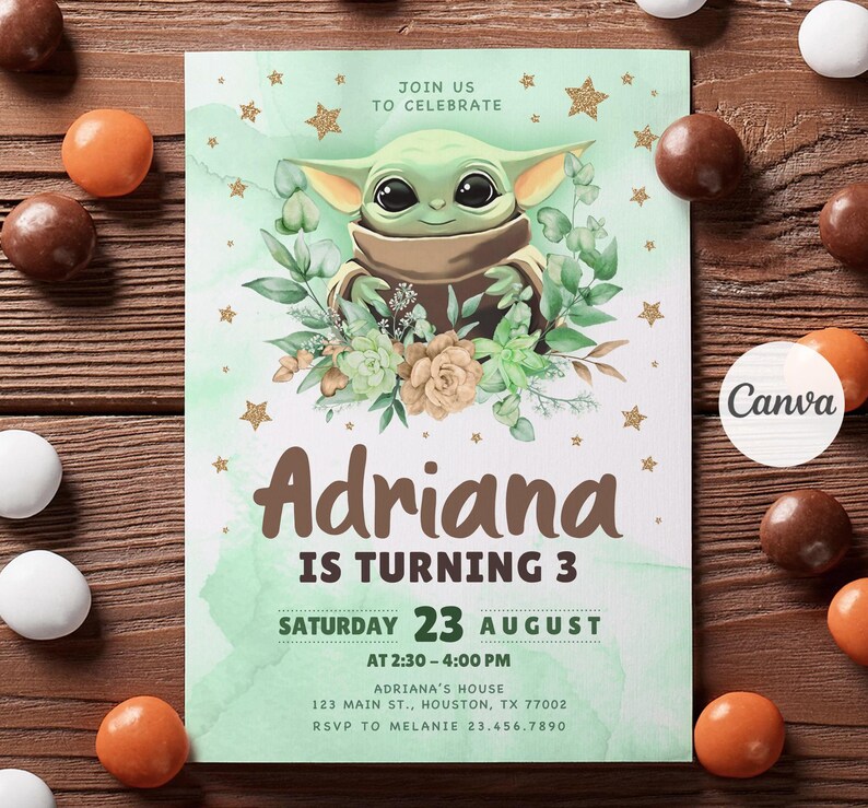 Baby yoda Birthday Invitation, Star wars invite, printable grogu invitation, Instant Download, editable Birthday Invite template image 4