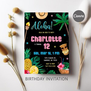 Aloha party invitation, Luau birthday, printable editable girl invite template, Pineapple invitation, Tropical Hawaii party