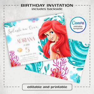 Princess Ariel Birthday invitation, Girl editable invite template, little mermaid printable invitation, under sea party, instant download