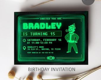 Fallout birthday invitation, printable invitation, party invite template, editable invitation, boy girl birthday, Fallout Game