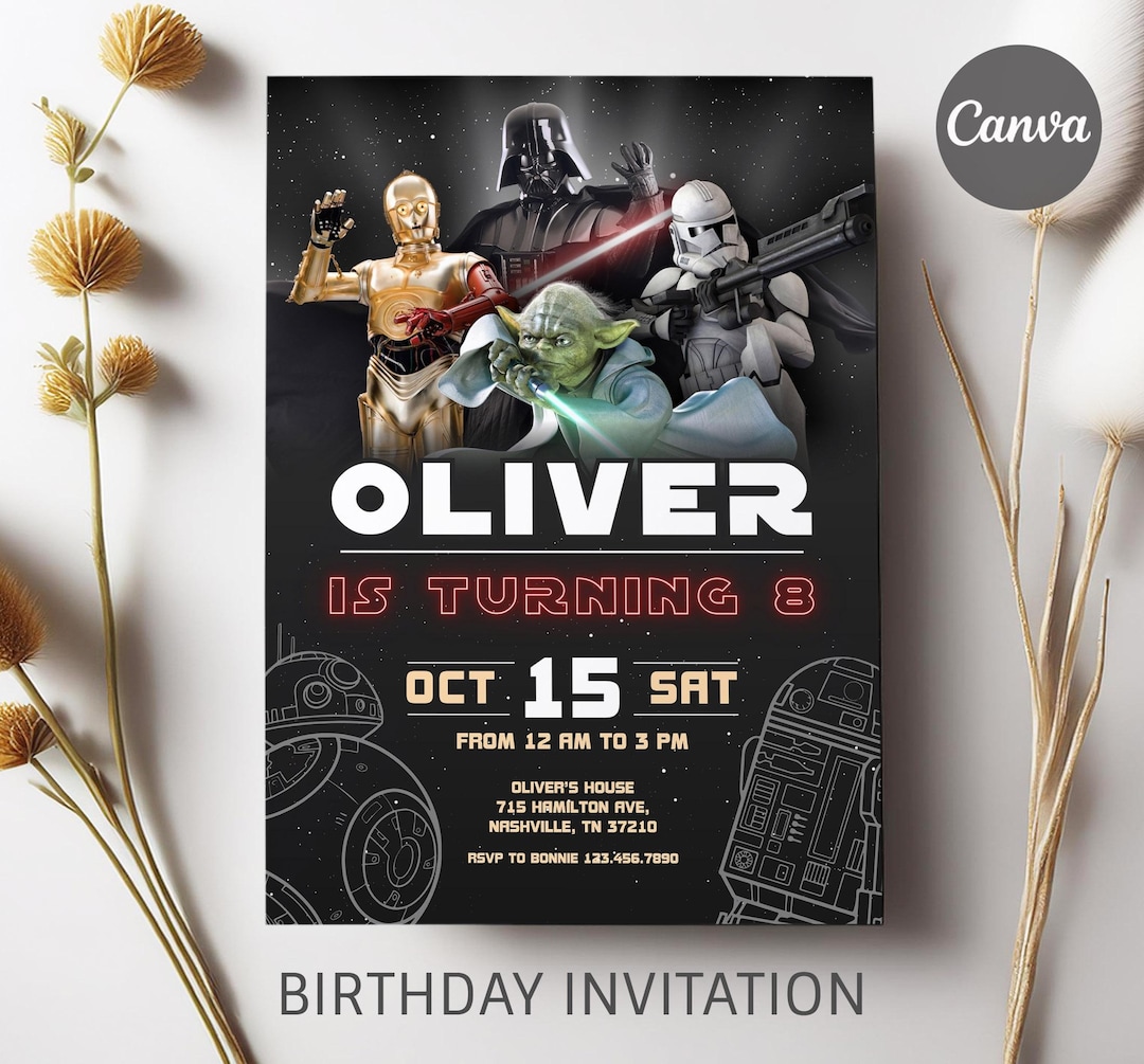 Printable Birthday Invitation, Star Invite, Wars Invitation, Darth ...