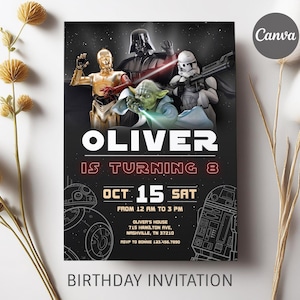 Printable Birthday Invitation, Star invite, wars invitation, darth vader birthday party, Instant Download wars invitation