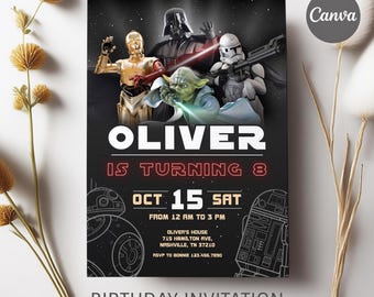 Printable Birthday Invitation, Star invite, wars invitation, darth vader birthday party, Instant Download wars invitation
