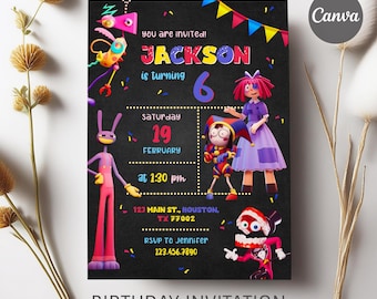 Druckbar die erstaunliche digitale Zirkus-Einladung, bearbeitbare digitale Zirkus-Party einladen, Geburtstagsfeier-Feier-Vorlage herunterladen