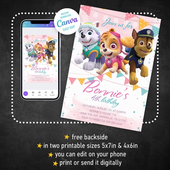 Paw-ty Editable Invitation, puppies Printable Birthday Invite boy girl, puppy invitation, Instant Download, kids Birthday Invite template