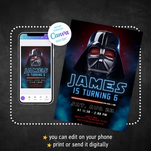 Printable birthday invite, Editable invitation, instant Download, wars invitation, Star invite, wars invitation, darth vader birthday party