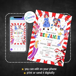 Printable the Amazing Digital Circus Invitation,  Editable Digital Circus party Invite, Birthday Party Celebration template Download