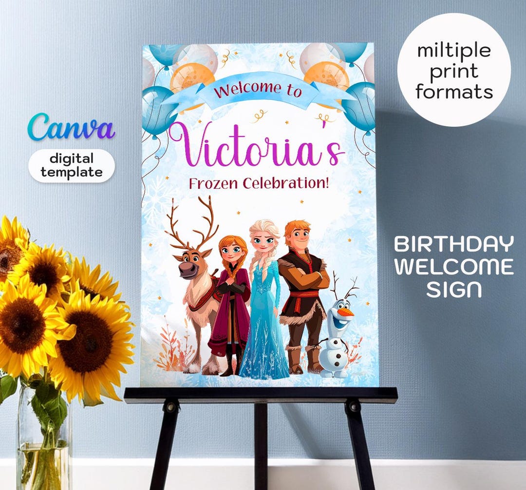 Princess Elsa Welcome Sign, Frozen Anna Poster Template, Girl Birthday ...