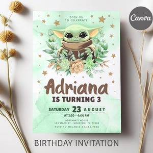 Baby yoda Birthday Invitation, Star wars invite, printable grogu invitation, Instant Download, editable Birthday Invite template image 3