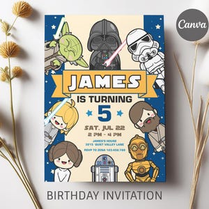 Printable Birthday Invitation, Star invite, wars invitation, darth vader birthday party, Instant Download wars invitation