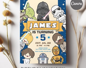 Printable Birthday Invitation, Star invite, wars invitation, darth vader birthday party, Instant Download wars invitation