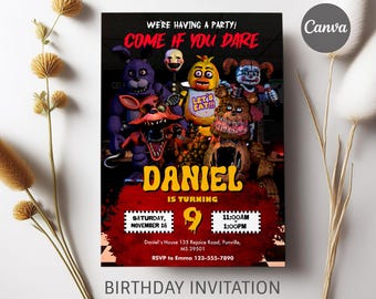 Freddy Five nights Printable Birthday Invitation, freddy's birthday invite, FNaF birthday party invite template, gaming invite, video game