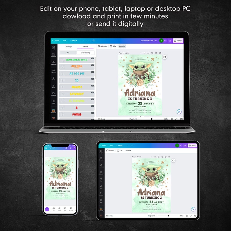 Baby yoda Birthday Invitation, Star wars invite, printable grogu invitation, Instant Download, editable Birthday Invite template image 2