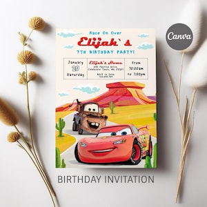 Cars Einladung, Lightning Mcqueen einladen, Druckbare Einladung zur Geburtstagsparty, Vorlage für die Geburtstagseinladung