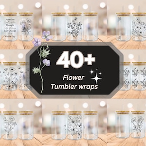 Flower Libbey Glass Wrap Bundle, 16oz Libbey Glass Can Tumbler Sublimation Design, Wild Flowers, Alcohol Ink Floral Wrap, Digital Download