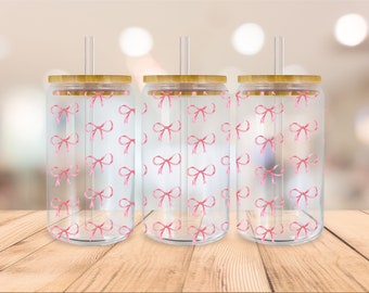 Pink Bow Libbey Glass Png, Ribbon Beer Glass Can svg, Mini Bows, Coquette 16oz Libbey Glass Can, Cutfile, Svg Dxf Png Files Digital Download