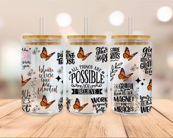 Positive Affirmations 16oz Libbey Glass Wrap Bundle Png, Mom Daily Affirmations Libbey Glass, Inspirational Can Glass Wrap, Self Love Wrap